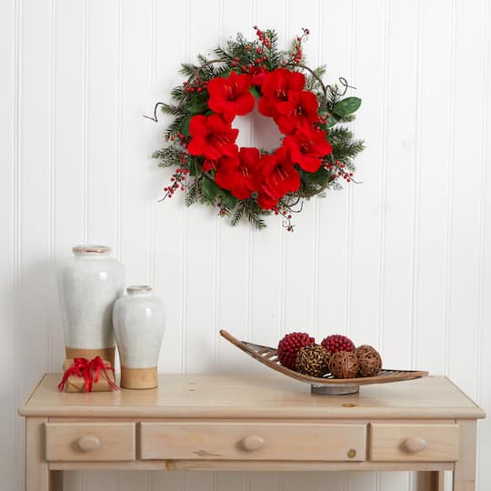 24" Red Amaryllis Wreath